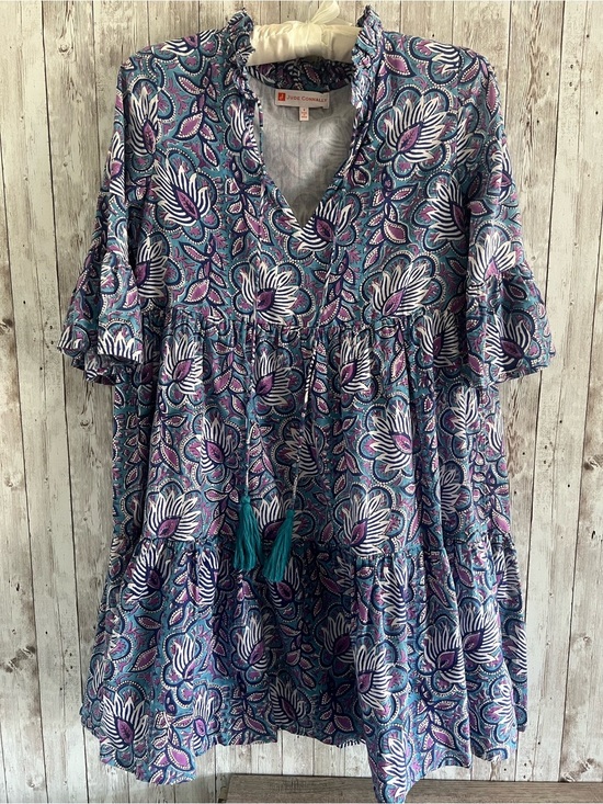Jude Connally Dresses & Skirts - Jude Connally Maria Cotton Voile Blue & Purple Floral Mini Dress Boho Tier Small